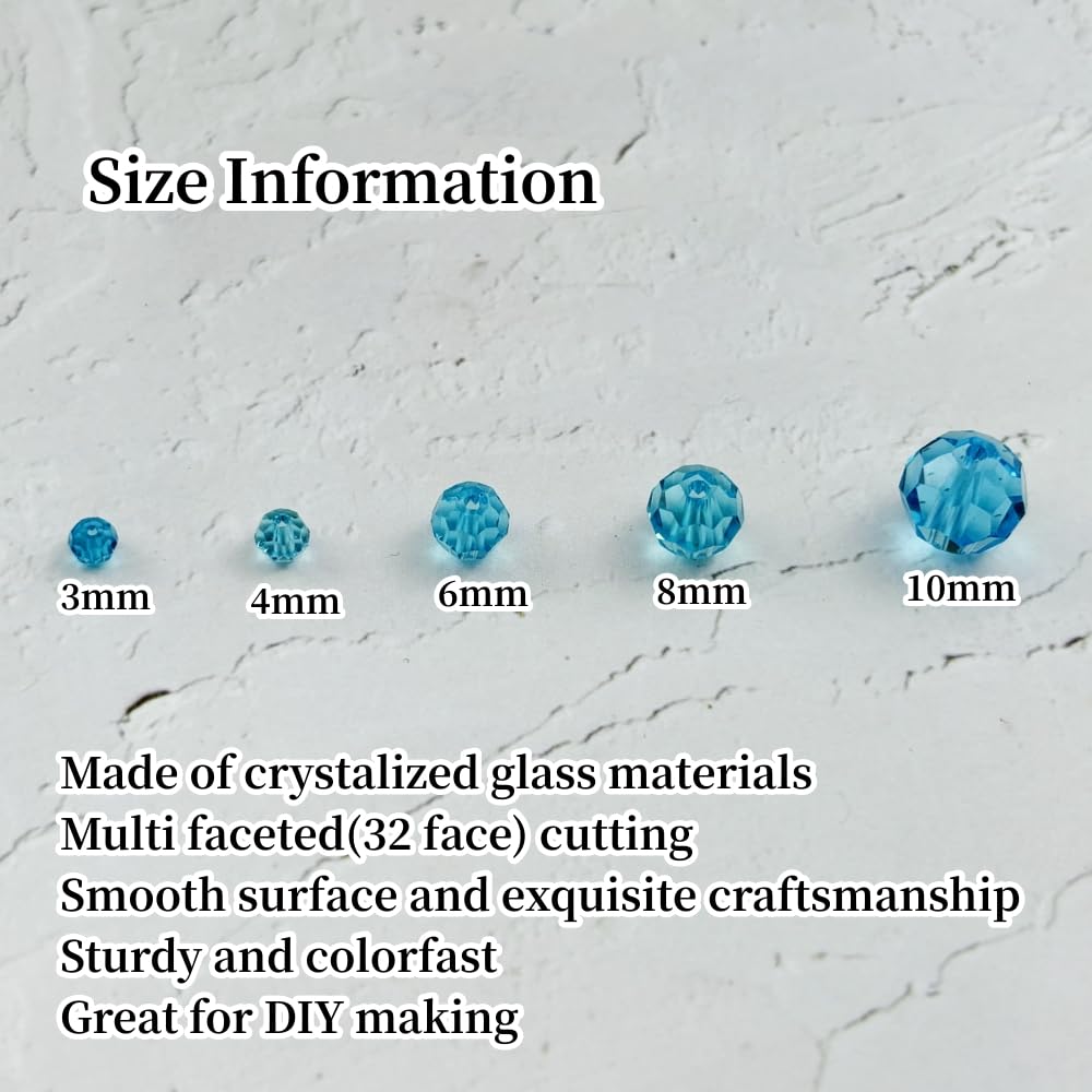 YUEXIGO 60pcs 10mm Round Crystal Glass Beads for Jewelry Making, Faceted Crystal Glass Spacer Beads for Bracelet Earring Necklace DIY Craft(Lake Blue)