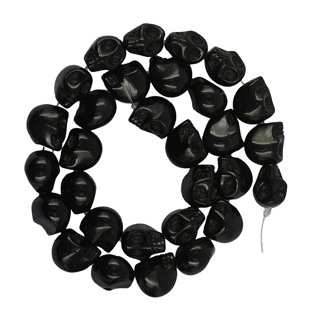 Beads Skull Shape Howlite Turquoises Strand Natural Stone Jewelry Bohemian Style Boho Findings Necklace Tassels Earrings Bracelet Making Accessories DIY (10x12mm, Black Skull)
