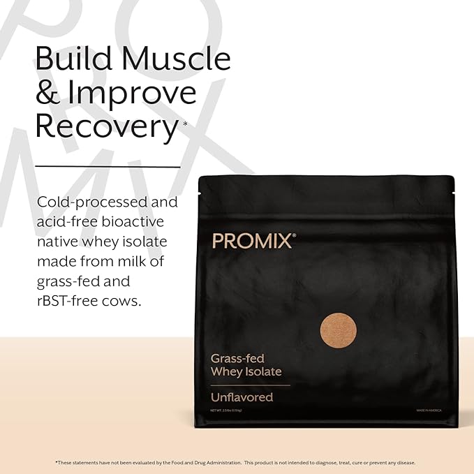 ProMix Nutrition Whey Protein Isolate Powder, 30g Grass Fed Whey Isolate, 6.6g BCAAs, Gluten Free, Keto Friendly, Unflavored - 2.5 Pound (Pack of 1)