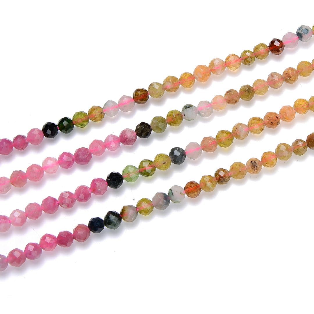 Adabele 15 Inch Natural Multi-Color Tourmaline Gradient Shade Healing Gemstone 3mm (0.12 Inch) Tiny Small Faceted Round Loose Beads Stone Spacer (110-120pcs) GK3-3