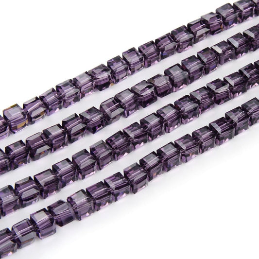 200pcs Czech Faceted Cube Crystal Glass Loose Beads Spacer Bulk 6mm (0.24 Inch) Amethyst for DIY Jewelry Craft Making CCC627
