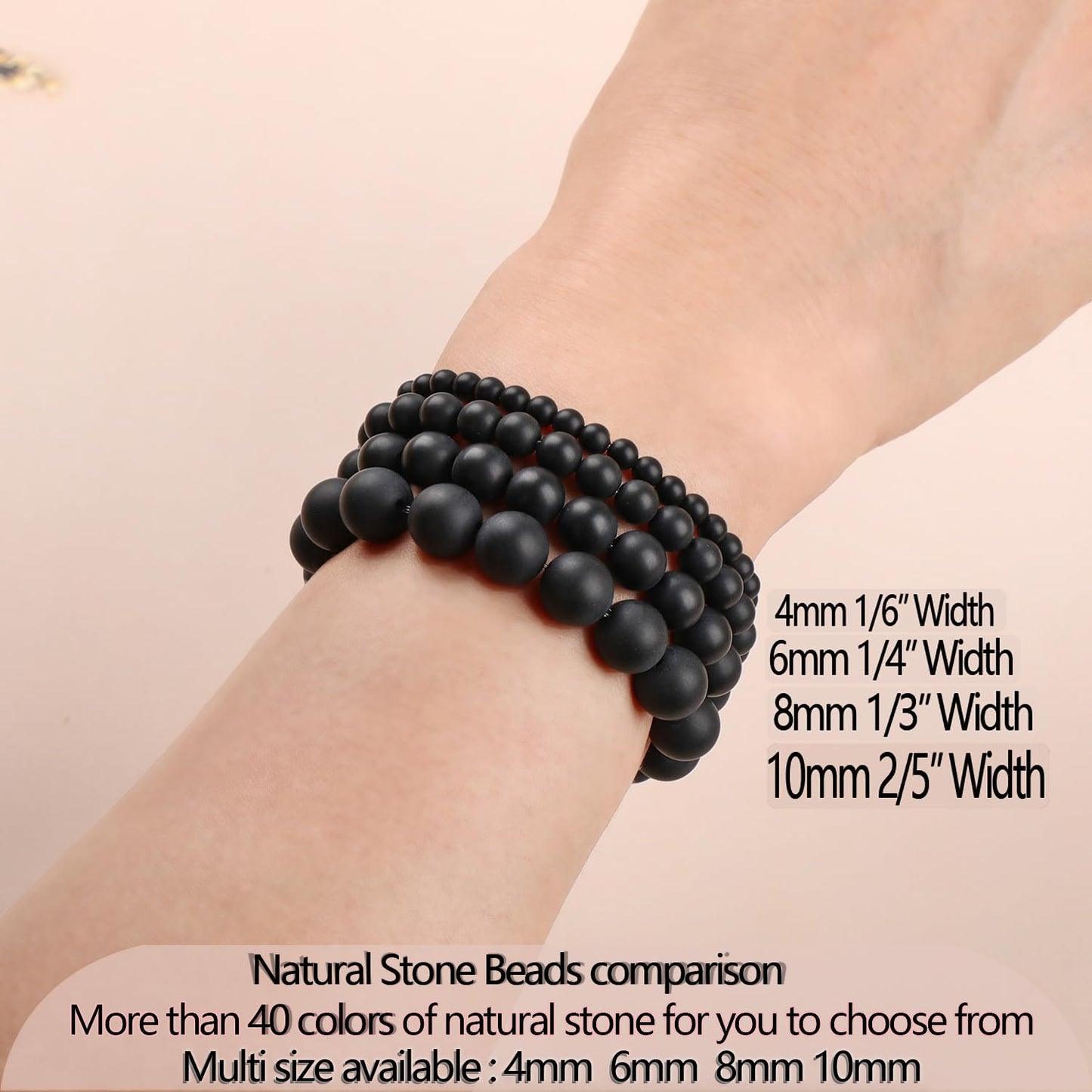 LPBeads Handmade Natural Gemstone Stretch Elastic 10mm Matte Black Onyx Bracelet Healing Crystal Round Stone Beads Jewelry Gifts for Women Men