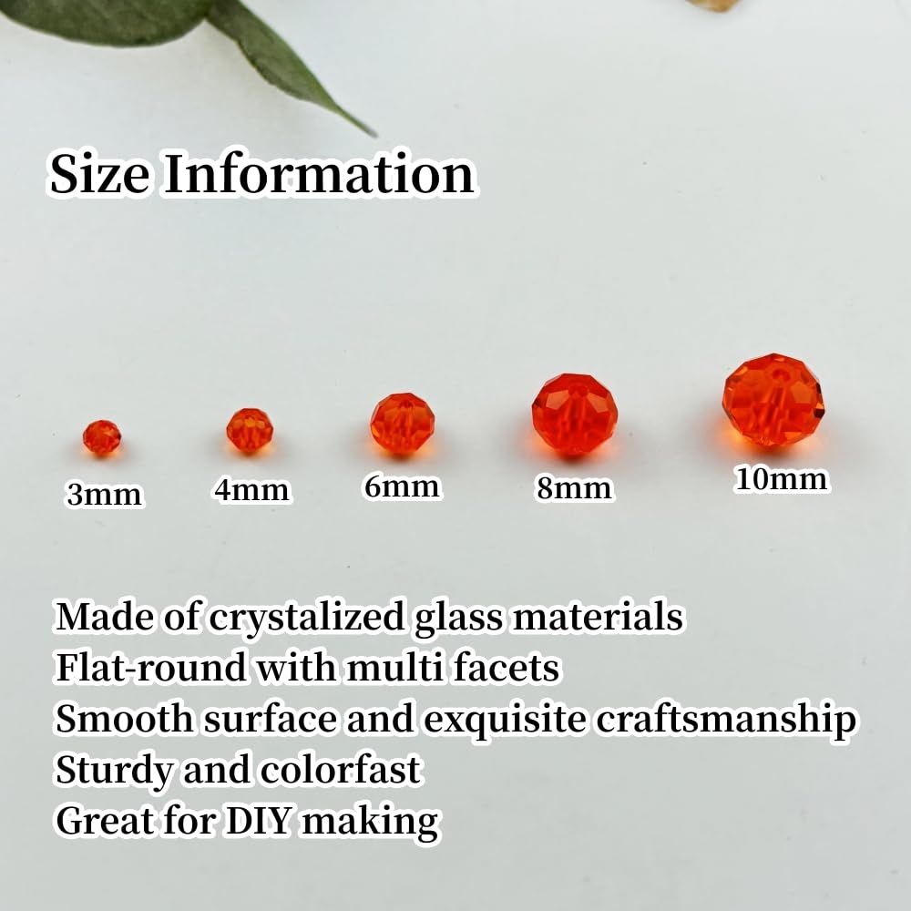 YUEXIGO 500pcs 4mm Crystal Glass Beads for Jewelry Making, Faceted Rondelle Glass Spacer Beads for Wind Chimes Bracelet Earring Necklace DIY Craft(Dark Orange)