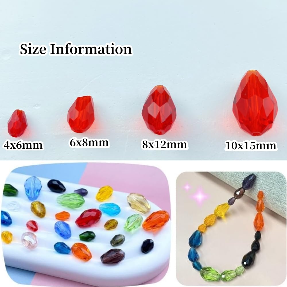 Honkoolly 130pcs 6x8mm Teardrop Crystal Glass Beads Vertical Hole Faceted Glass Teardrop Spacer Beads for Bracelets Necklace Earring DIY Jewelry Making Craft(Red)