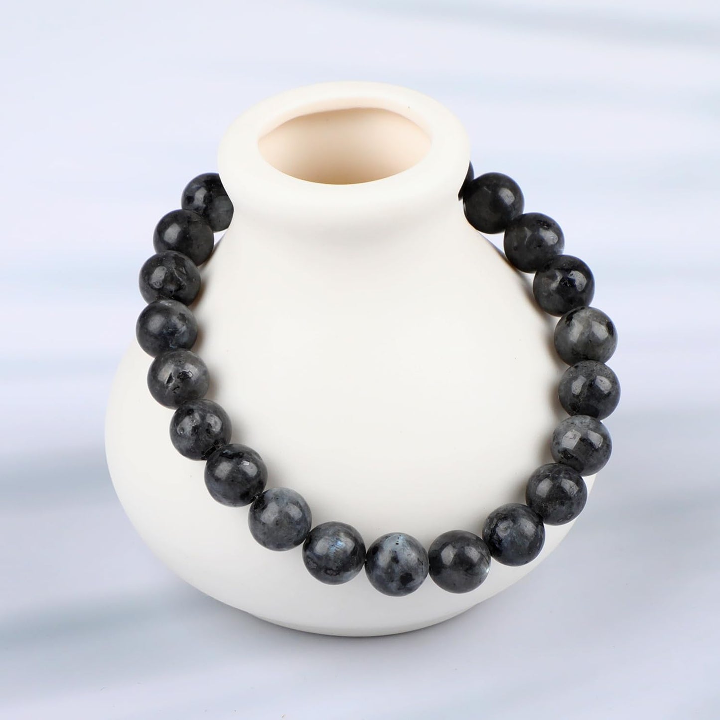 LPBeads Handmade Natural Gemstone Stretch Elastic 8mm Black Larvikite Bracelet Healing Crystal Round Stone Beads Jewelry Gifts for Women Men
