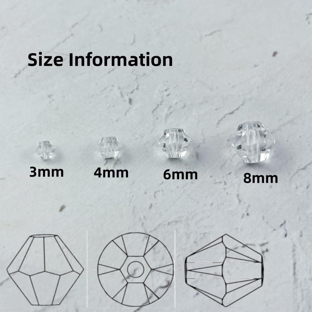 YUEXIGO 100pcs 8mm Bicone Glass Crystal Beads for Jewelry Making, Faceted Bicone Glass Spacer Beads for Bracelet Earring Necklace DIY Craft(Transparent)
