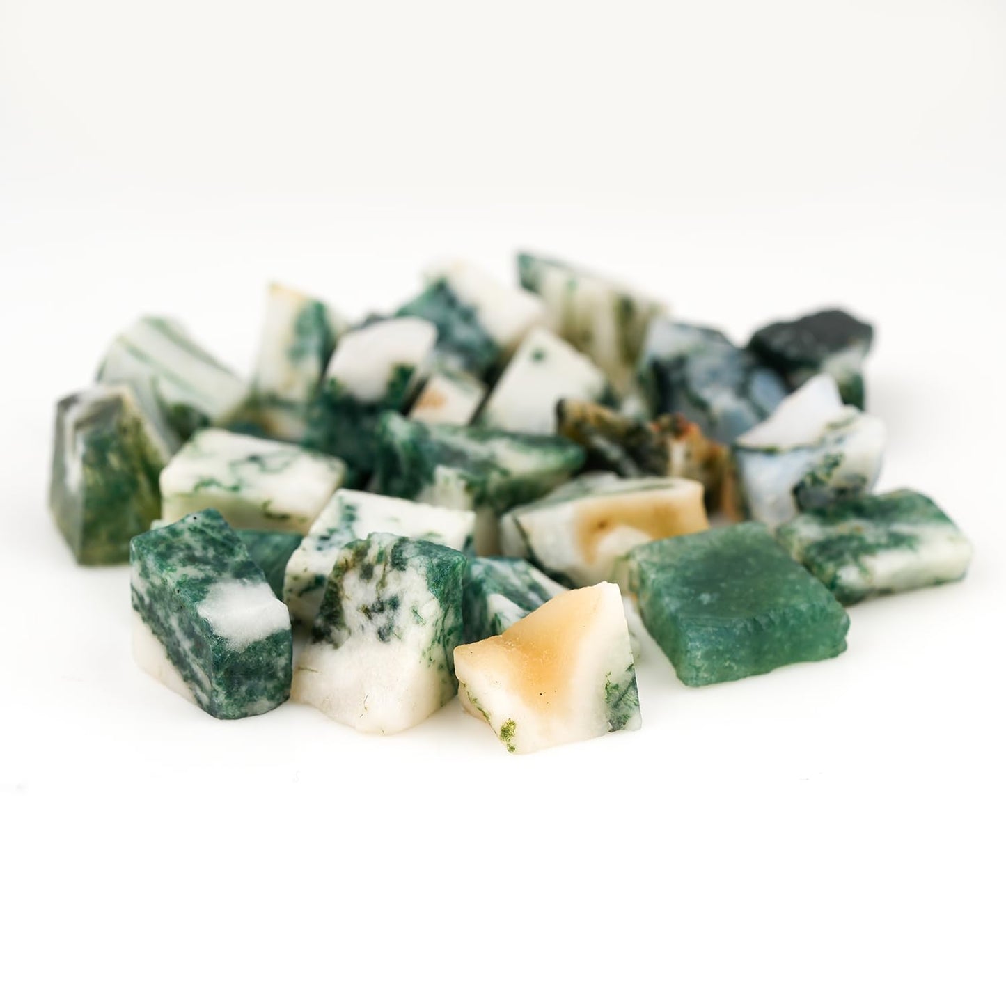 ColouredRocks 100 carats Moss Agate Crystals, Raw Stones, Rough Gemstones, Jewelry Making Supply, Cabbing, Polishing, Cutting, DIY, Crafts (24+pcs) (8-12mm)