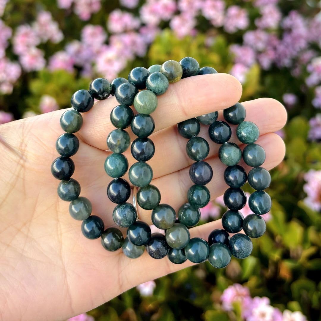 Adabele Real Natural Moss Agate Gemstone Beaded Bracelet 8 inch Stretch Chakra Healing Crystal Stone Jewelry Women Mom Gift (Unisex) GB8-C25