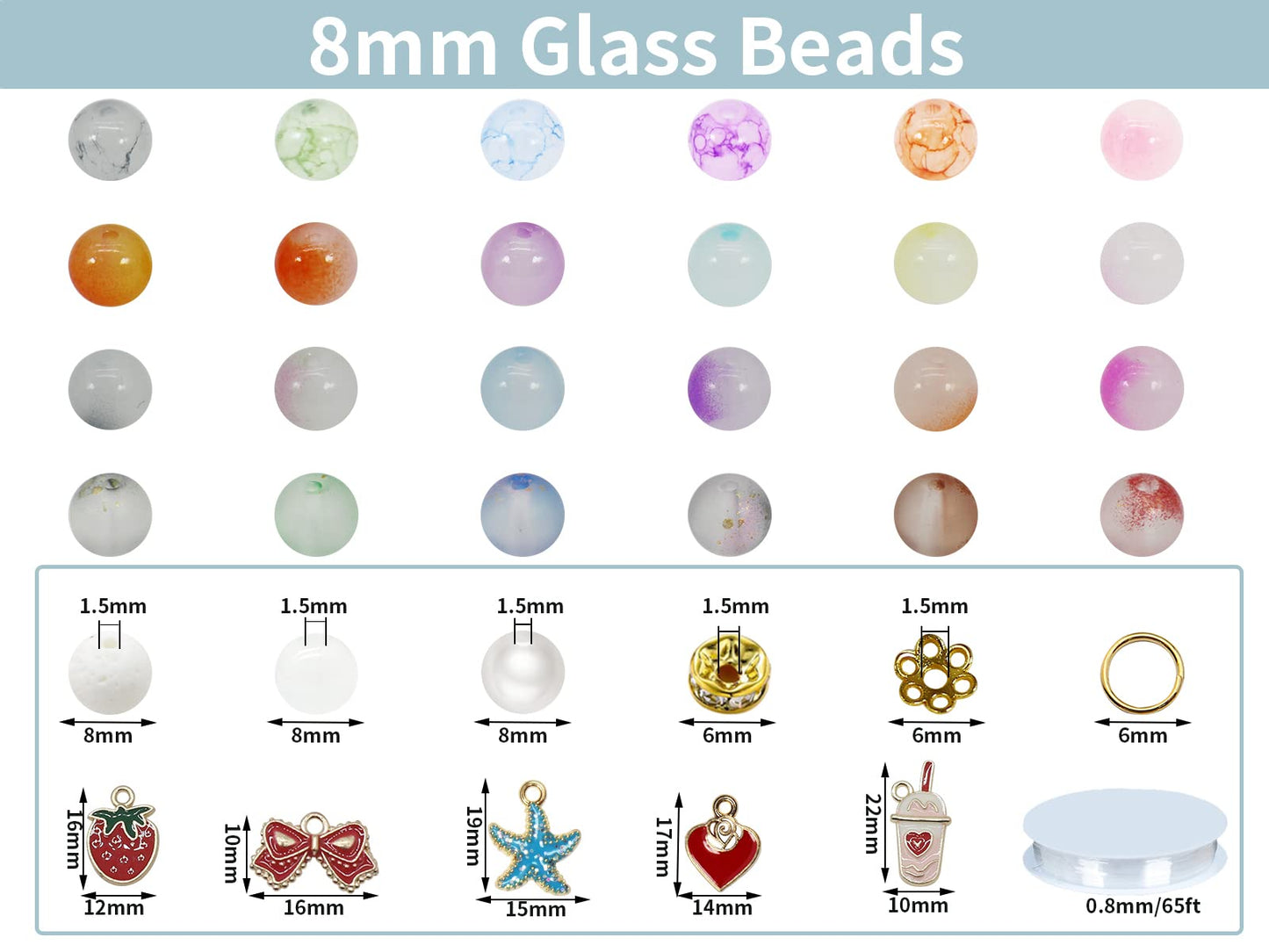 PAMIR TONG 1000PCS 8mm Glass Kit Set Round Beads Bulk,Imitative Jade Beads Kit, Bracelet Space Loose Beads for Jewelry Making Earring, Necklaces, DIY Crafts & Gifts #354