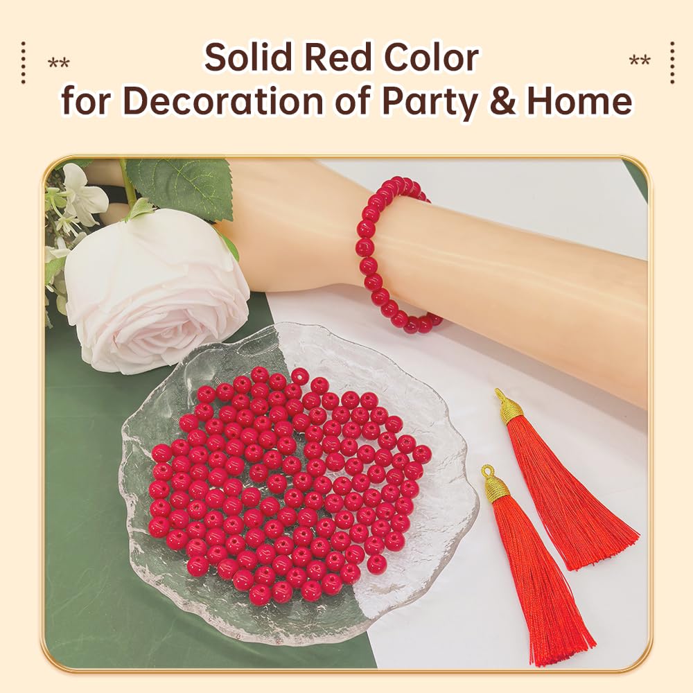 PAMIR TONG 400pcs 8mm Round Porcelain red Glass Beads for Bracelet Pretty Smooth Loose Beads for Necklace-Earring-Jewelry Making, Lanyard, Home Deco and DIY Crafts & Projects