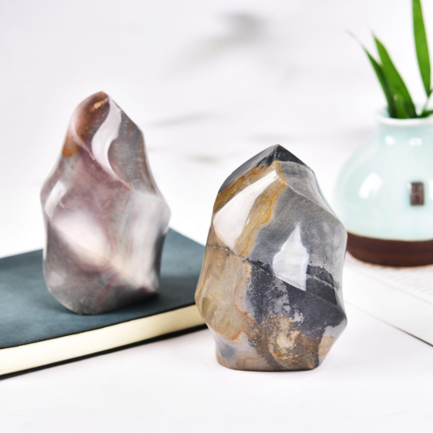 AMOYSTONE Polychrome Jasper Flame Shaped Stone Towers Obelisk Natural Healing Crystal Quartz Reiki Energy Decoration Home Office 0.6-1.0LBS