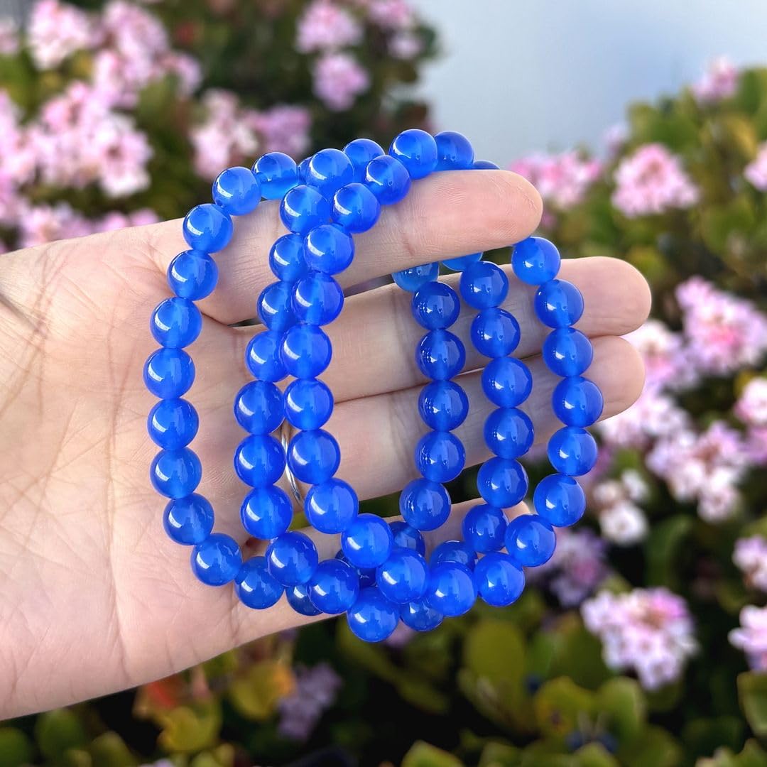 Adabele Real Natural Blue Agate Gemstone Beaded Bracelet 7 inch Stretch Chakra Healing Crystal Stone Jewelry Women Mom Gift (Unisex) GB8-18