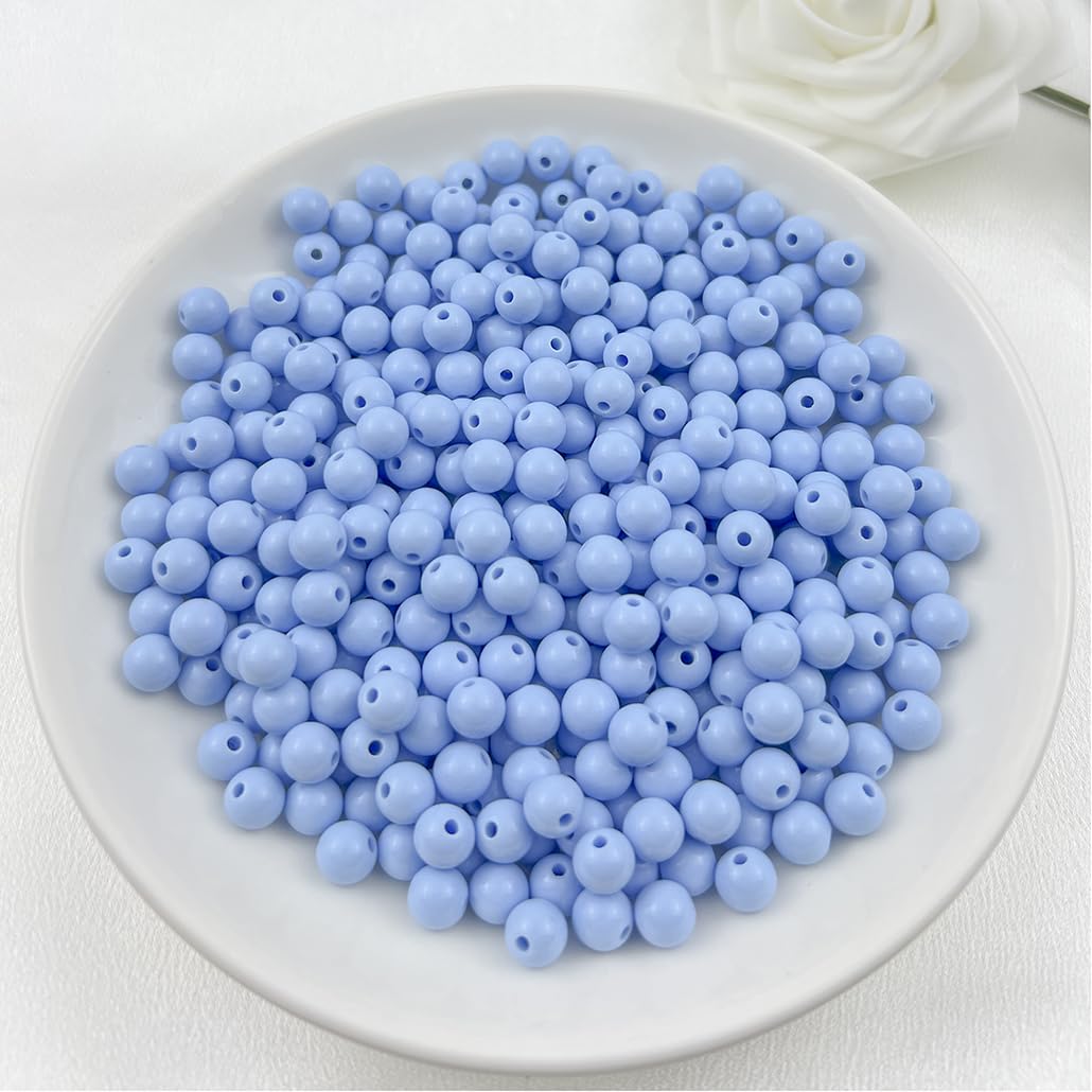 Mulutoo 400Pieces 8MM Acrylic Round Beads Round Acrylic Balls Chunky Beads Smooth Spacer Plastic Pastel Beads Craft Beads for Necklace and Bracelet Making Crafting Supplies(188-blue)