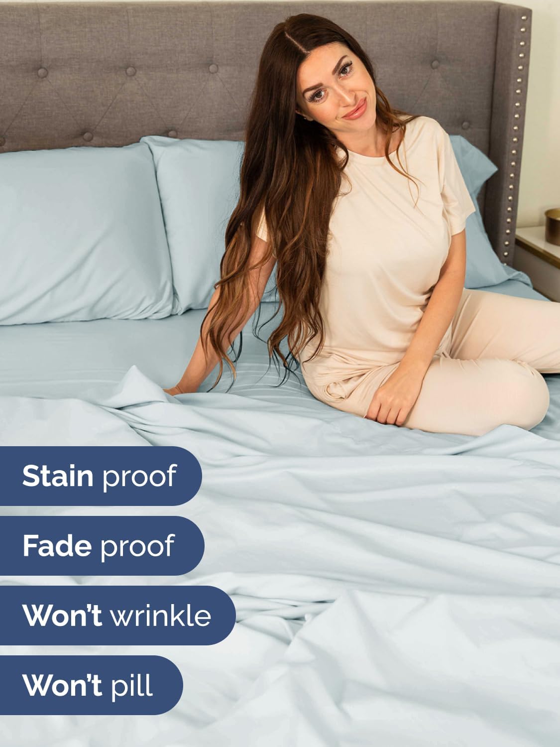 Skiennix Extra Deep Twin XL Sheet Set | 4-Piece Breathable Cooling Bedding - Soft, Wrinkle-Free Ice Blue