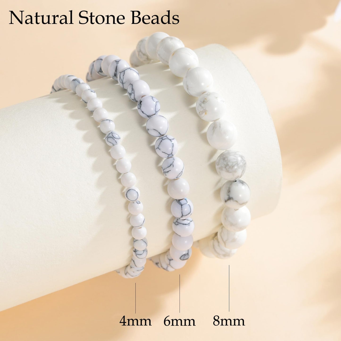 Udolfly Womens Crystal Beaded Bracelets for Women Men Protective Energy Bracelet Natural Gemstone Bead Bracelet 4mm Howlite