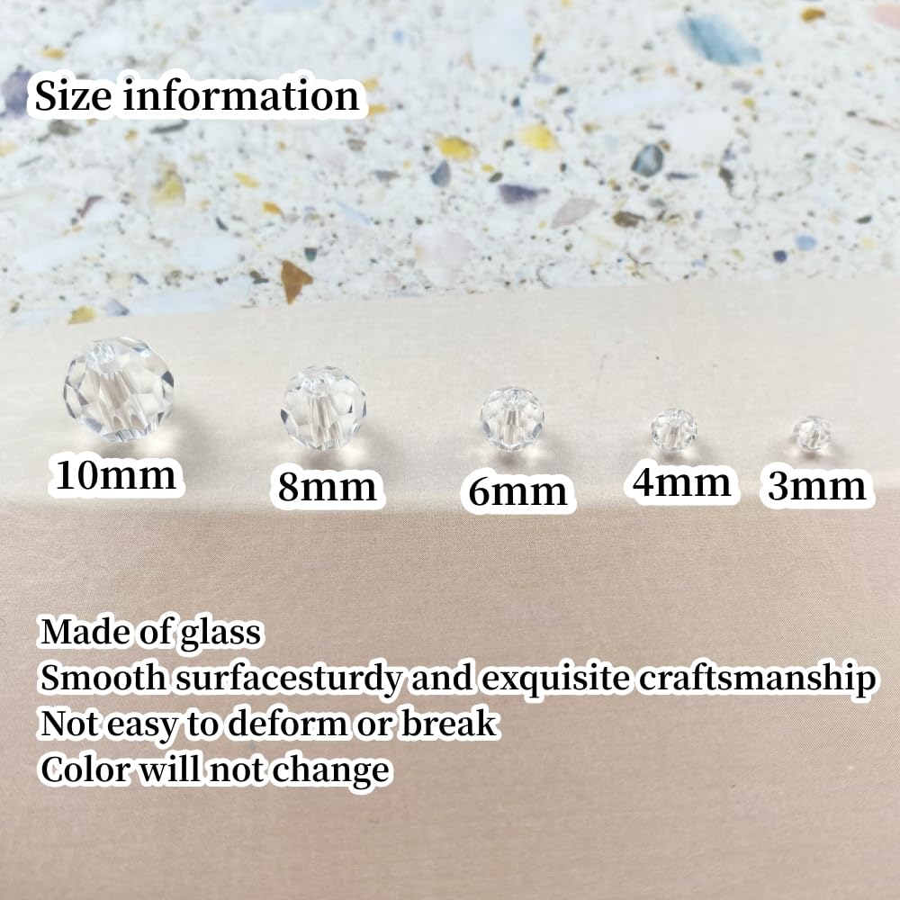 Xinhongo Crystal Glass Beads 200 Pieces 6mm Round Faceted Glass Spacer Beads for Jewelry Making Bracelet Earring Necklace DIY Craft Supplies(Crystal Clear)