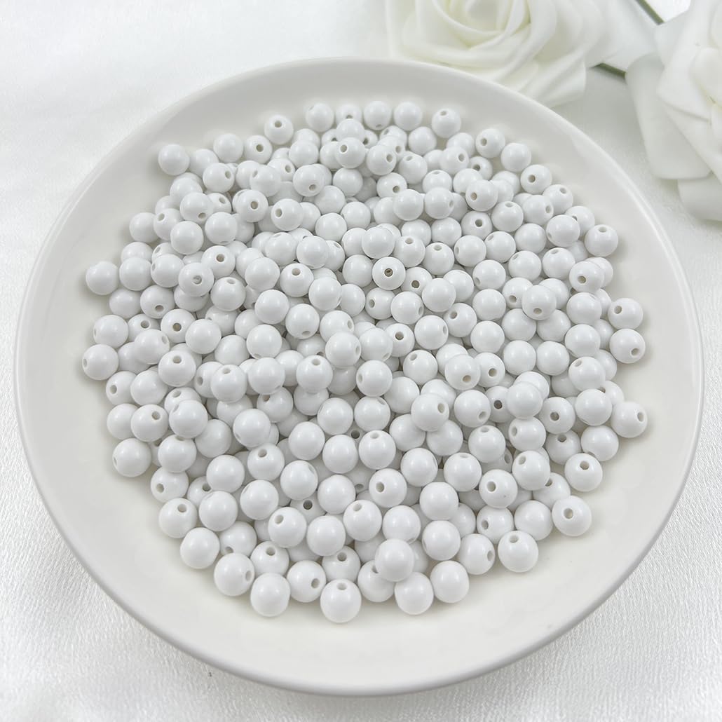 Mulutoo 200Pieces 10MM Acrylic Round Beads Round Acrylic Balls Chunky Beads Smooth Spacer Plastic Pastel Beads Craft Beads for Necklace and Bracelet Making Crafting Supplies(176-white)