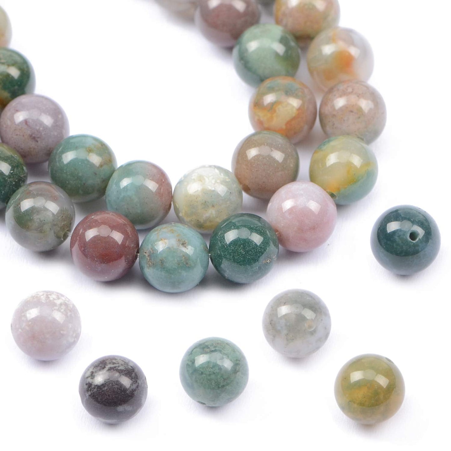 AD Beads Natural Gemstone Round Loose Beads 15" for Bracelet Necklace Earrings Jwelery Making Crafts DIY (8mm, Indian Agate)