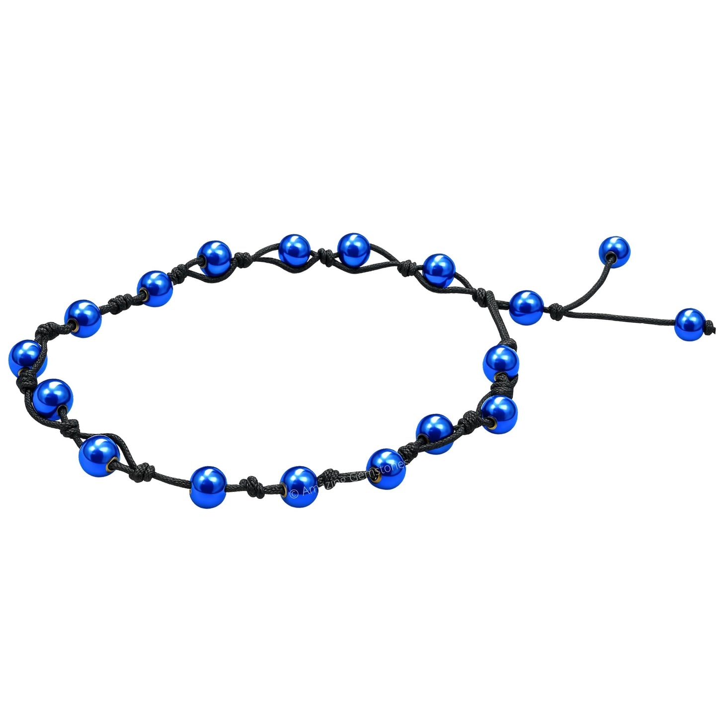 Amazing Gemstone Blue Hematite Anklet Ankle Bracelets for Women - Waterproof Beaded Healing Crystal Anklets, Plus Size Chakra Gemstone Bead Anklet (Stretchy Adjustable - Hand Knotted)