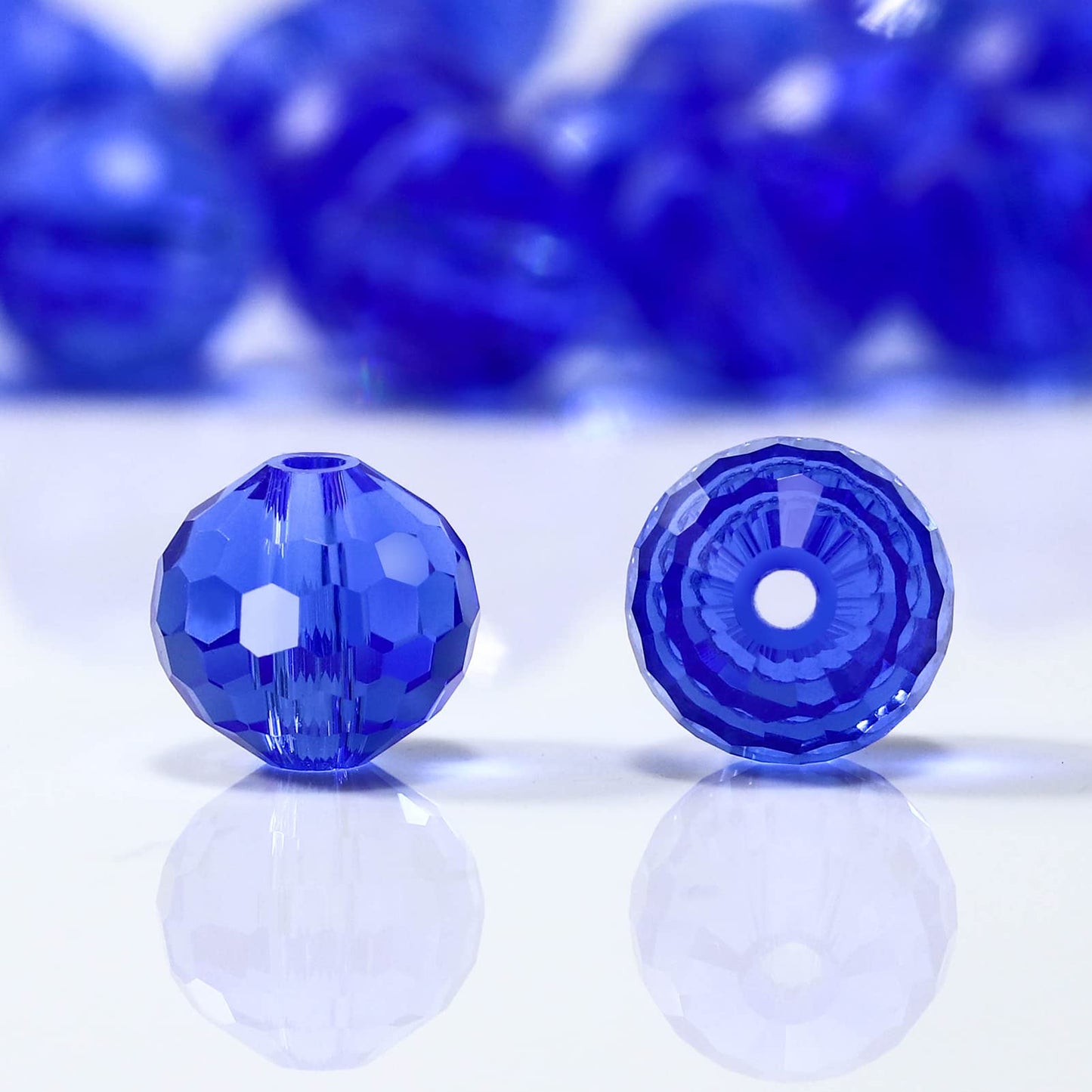 Dowarm 10MM Round Crystal Beads for Jewelry Making, Blue Faceted Crystal Glass Beads for Crafts Bracelet Wind Chimes Suncatcher, #5003 Rondelle Spacer Beads, Loose Gemstones, 50PCS