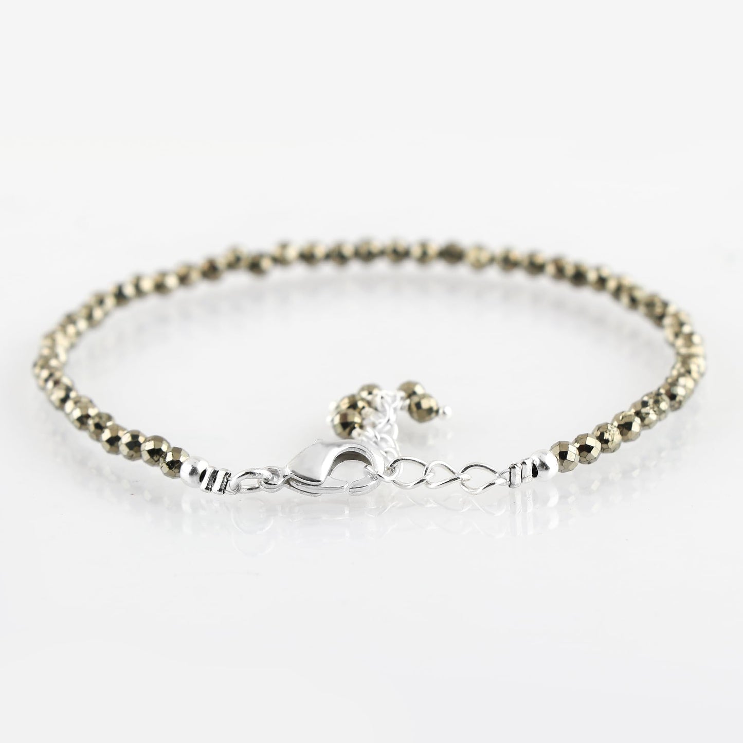 CRYSTALINES Natural Golden Pyrite Gemstones Beads Bracelets, Real Crystals Jewelry, Birthstone, Handmade, Beaded Bracelet, Silver Plated, Adjustable Chain- 7+1inch, Women Bracelet, AAA Grade