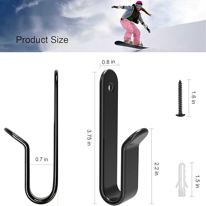 4 Pack Snowboard Wall Mount Clips, Horizontal Skateboard Wall Mount with Screws, Snowboard Display Stand, Indoor Snowboard Storage, Snowboard Wall Rack Storage and Display for Room, Garage