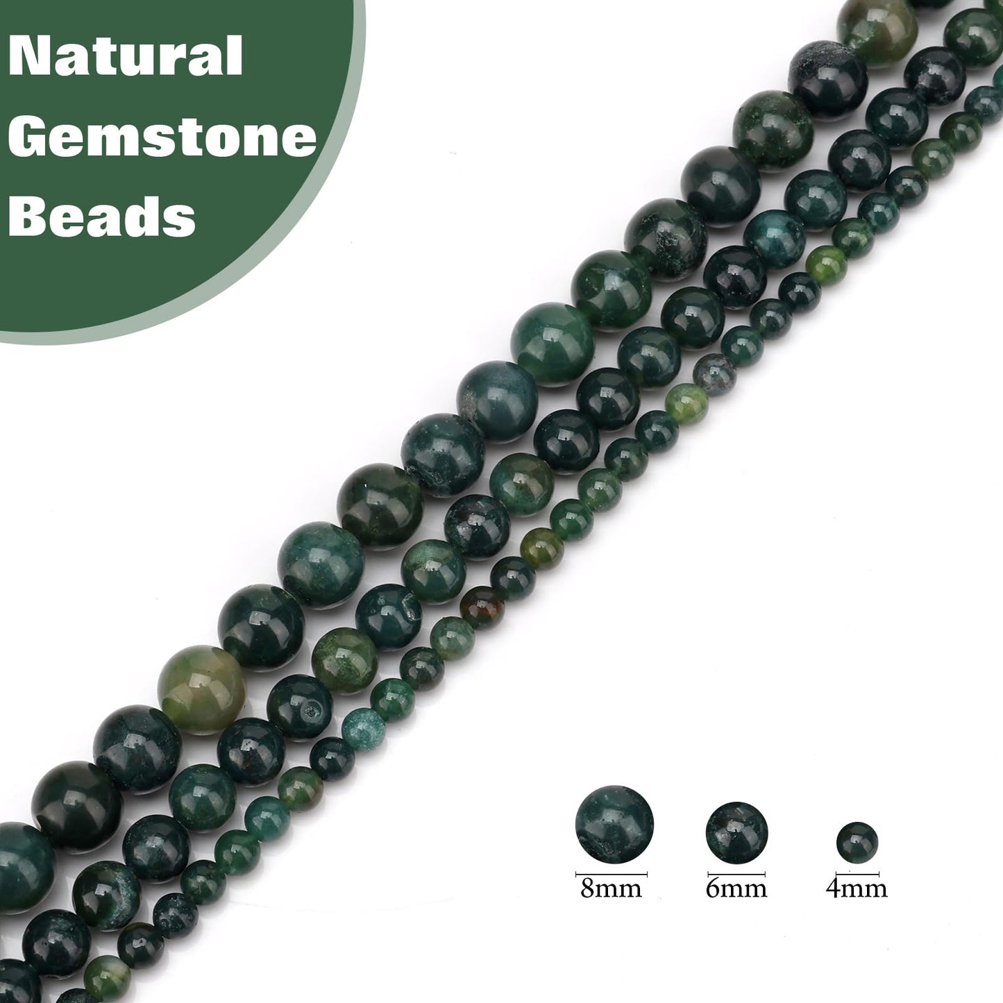 Vinswet 60pcs 6mm Moss Agate Natural Stone Beads Round Genuine Real Stone Beading Loose Gemstones DIY Smooth Bead for Bracelet Necklace Earrings Jewelry Making