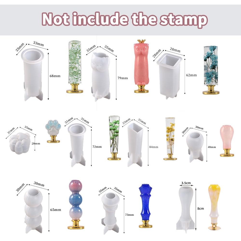 BIGEBO 10 Pcs Wax Seal Handle Molds, Silicone Handle Molds for Epoxy Resin