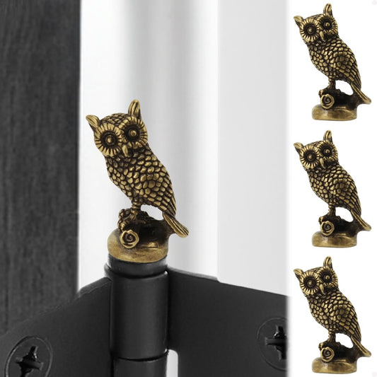 SnugMag Brass Owl Hinge Heads Decorative Topper - Magnetic Door Hinge Toppers Set of 3 - Bird Magnet Charms for Home Decoration - Whimsical Gift Idea