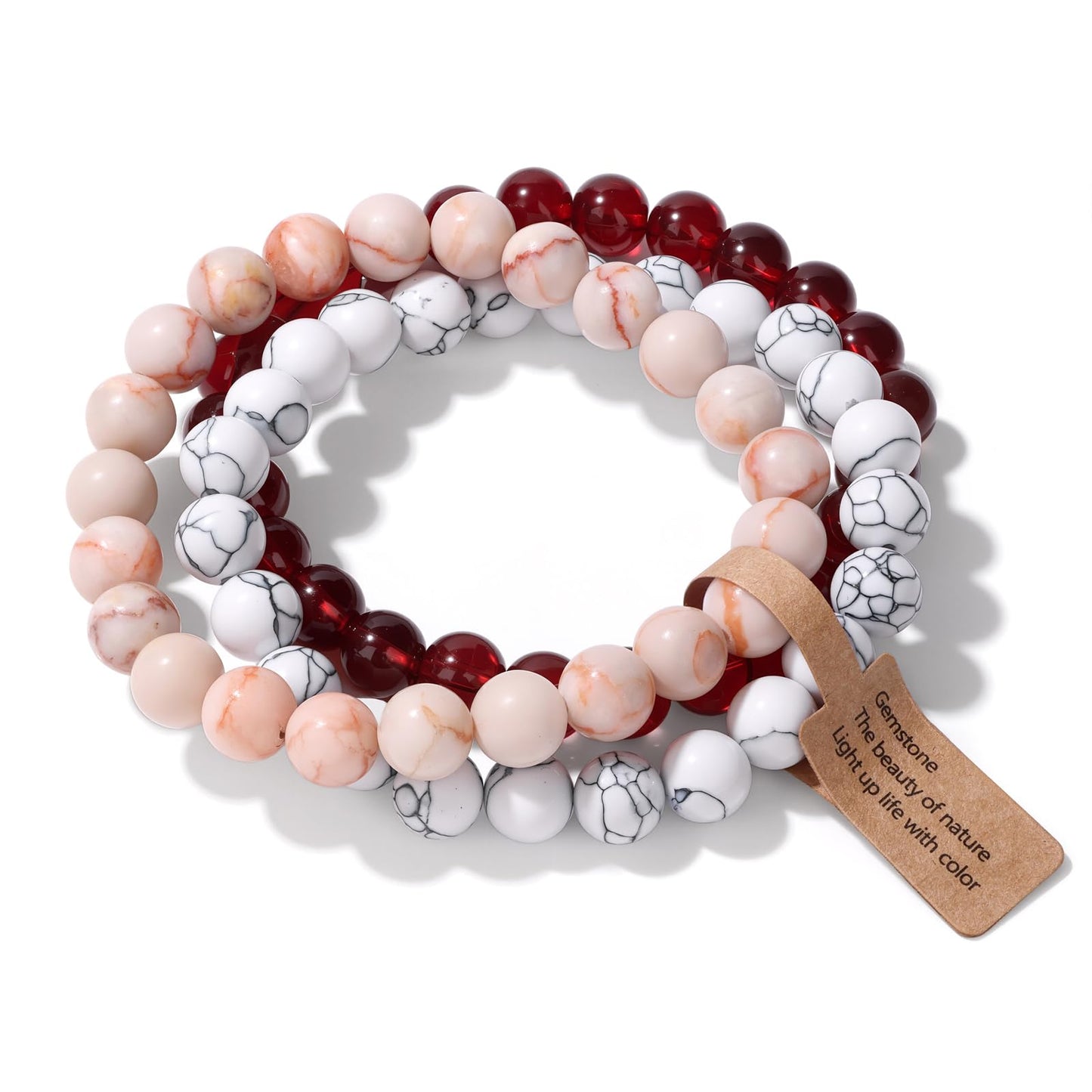Risyfjew 3 PCS Garnet Healing Crystal Bracelets Women 8mm Natural Stone Beaded Stretch Bracelet Crystal Gifts for Women