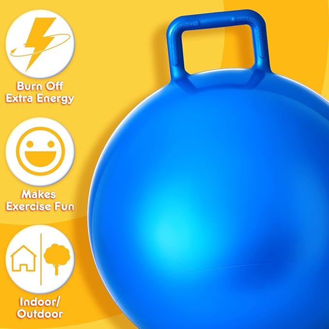 Lewtemi 6 Pcs Hopper Ball Carnival Outdoor Games 15 Inch Jumping Hopping Inflatable Bouncing Ball with Handle and Air Pump for Kids Sport Exercise (Red, Blue, Green, Pink, Yellow, Purple)