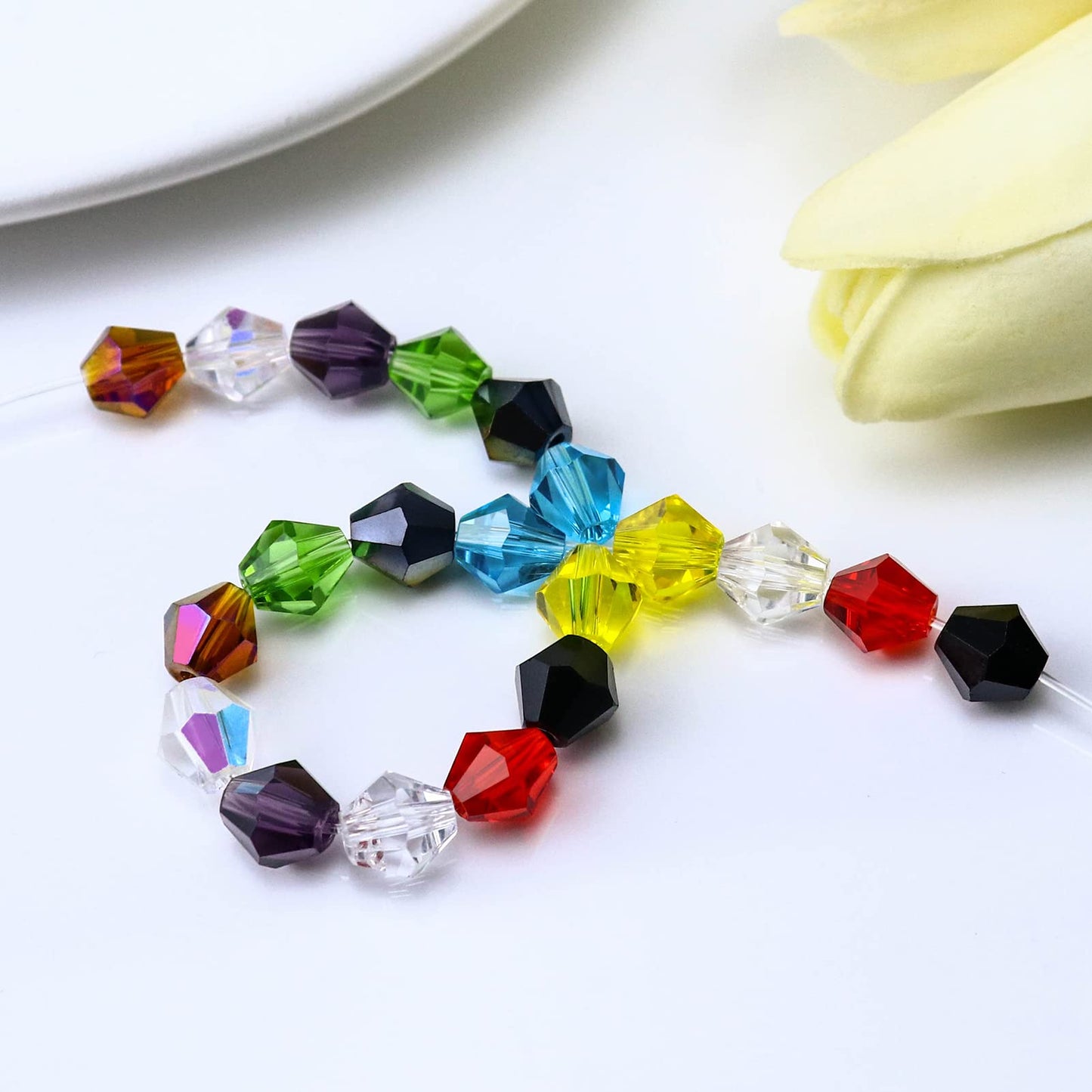Dowarm 1000PCS 4mm Glass Bicone Beads for Craft Jewelry Making, DIY Bracelet, Necklace, Dolls, Wine Charms, Wind Chimes, Suncatchers, Bulk Small Faceted Crystal Beads, Plated Rose Red