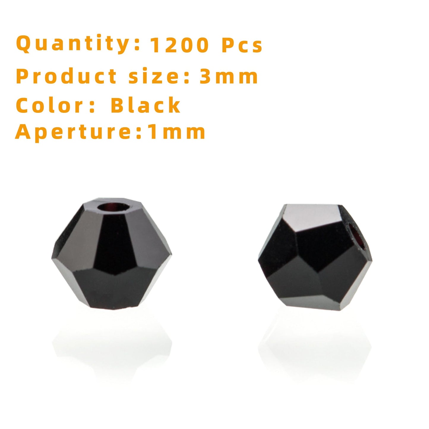 Laopottbeads 1200pcs Black 3mm Bicone Crystal Beads for Jewelry Making – Small Faceted Glass Beads for Bracelets, Earrings, Loc Sprinkles, DIY Crafts
