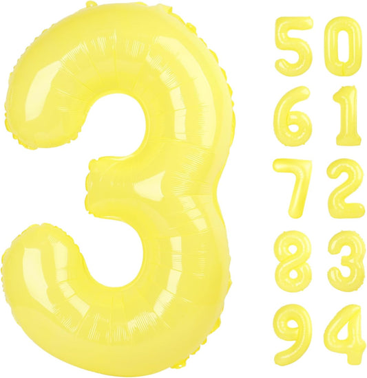 Yellow 3 Balloon | 40-Inch Number Balloon for 3rd Birthday Decorations - Perfect for Kids & Women Parties