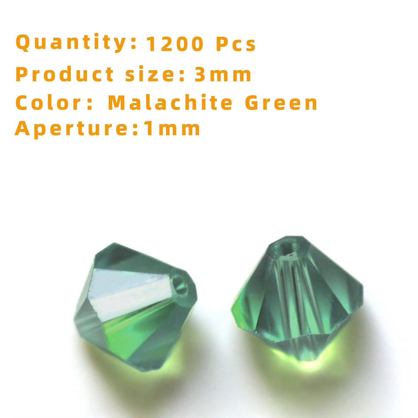 Laopottbeads 1200PCS 3mm Bicone Crystal Glass Beads for Jewelry Making, Sparkling Mini Beads for Suncatchers, DIY Bracelets & Craft Projects (Malachite Green)