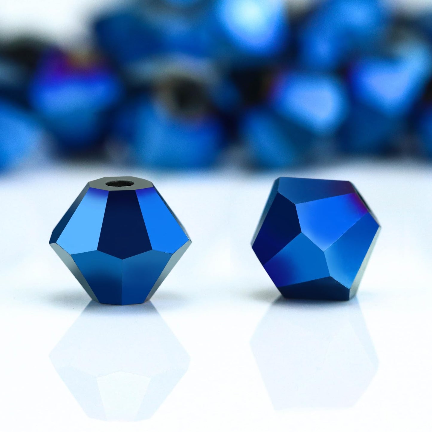 Dowarm 250PCS 6MM Faceted Bicone Crystal Beads for Crafts, Jewelry Making, DIY Bracelet, Necklace, Dolls, Wine Charms, Wind Chimes, Suncatchers, Loose Spacer Glass Beads, Plated Blue