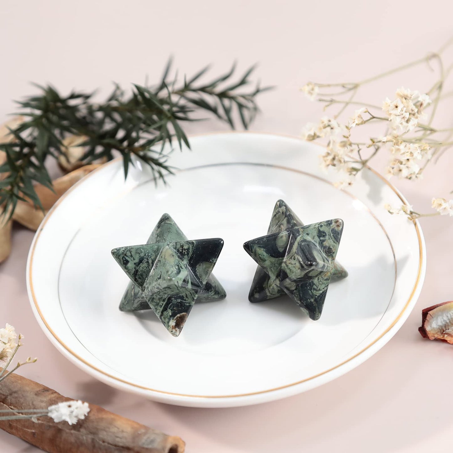 Loveliome Natural Kambaba Jasper Merkaba Crystal Protection Sacred Meditation Energy Generator Healing Chakra Six-Pointed Star 1 Inch