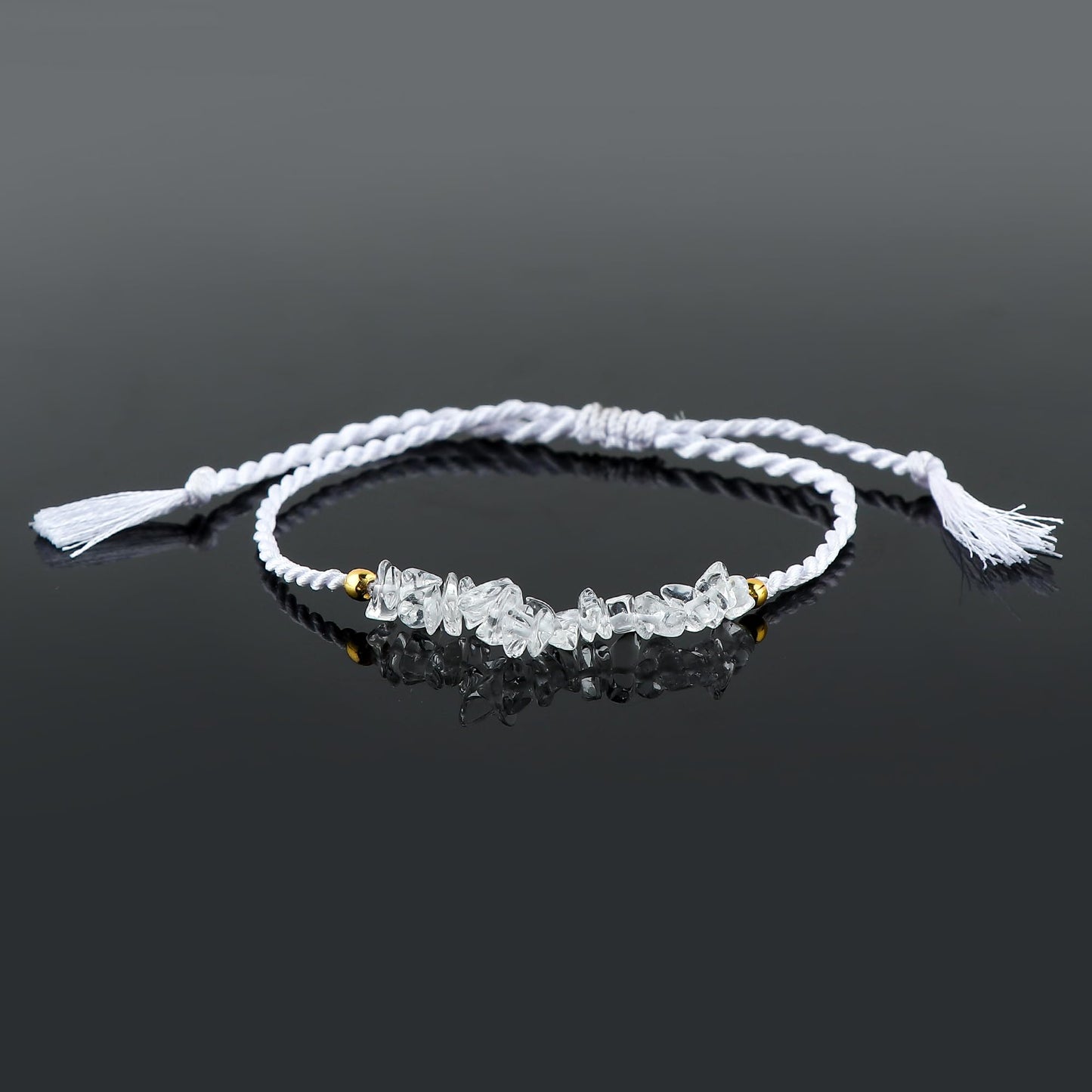 TGH Natural Clear Quartz Chips Braided Bracelet Birthday Gift for Her Resizable Hand Braid Rope Thread Protection Bracelet for Men Women Jewelry 7 inch Christmas Gift (Clear Quartz)