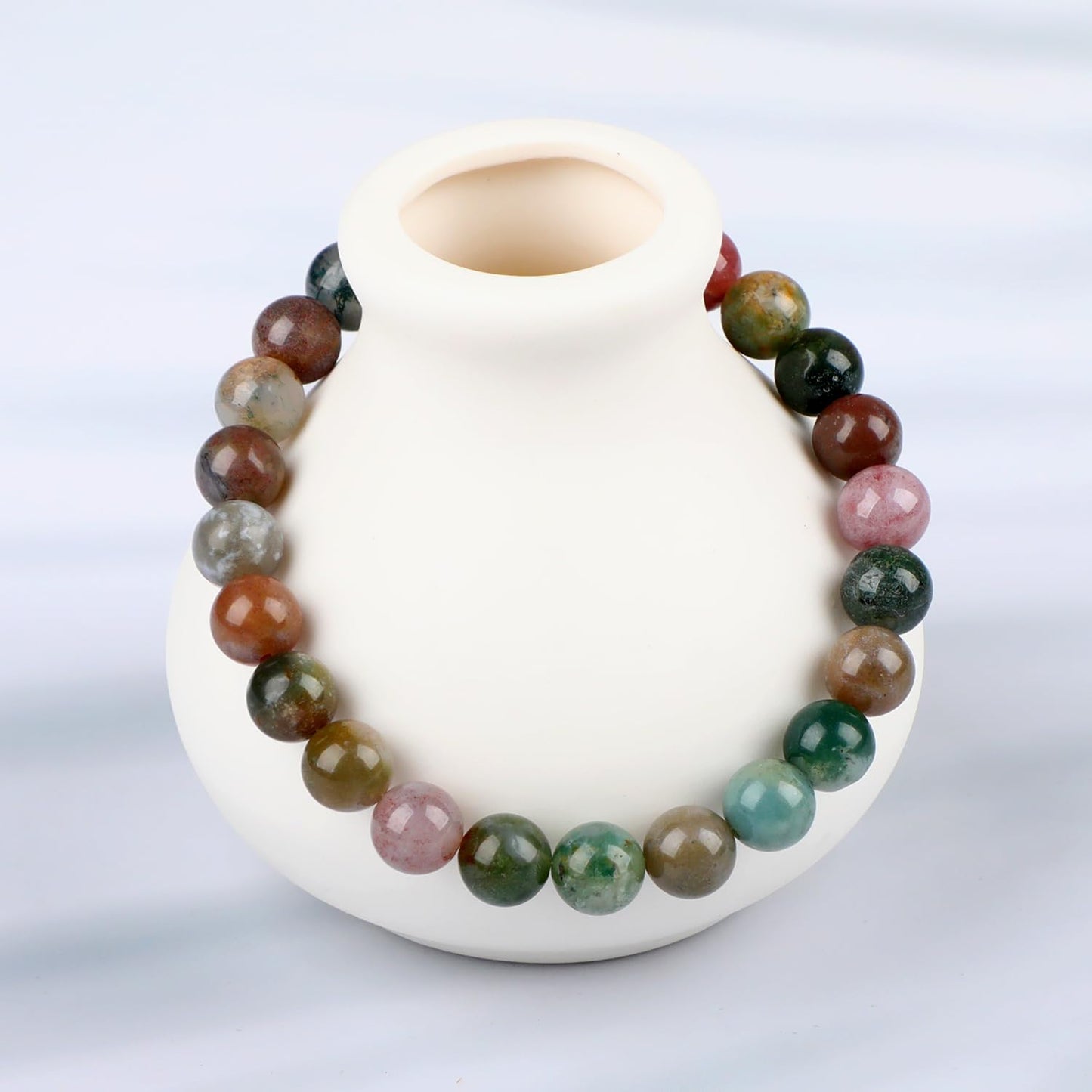 LPBeads Handmade Natural Gemstone Stretch Elastic 8mm Indian Agate Bracelet Healing Crystal Round Stone Beads Jewelry Gifts for Women Men