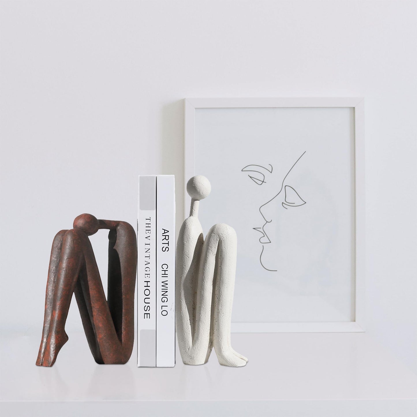 Decorative Bookends for Heavy Books, Thinker Statue Book Holders for Shelves & Office Desk, Abstract Decor Aesthetic Book Ends Stoppers, Modern Bookshelf Decoration