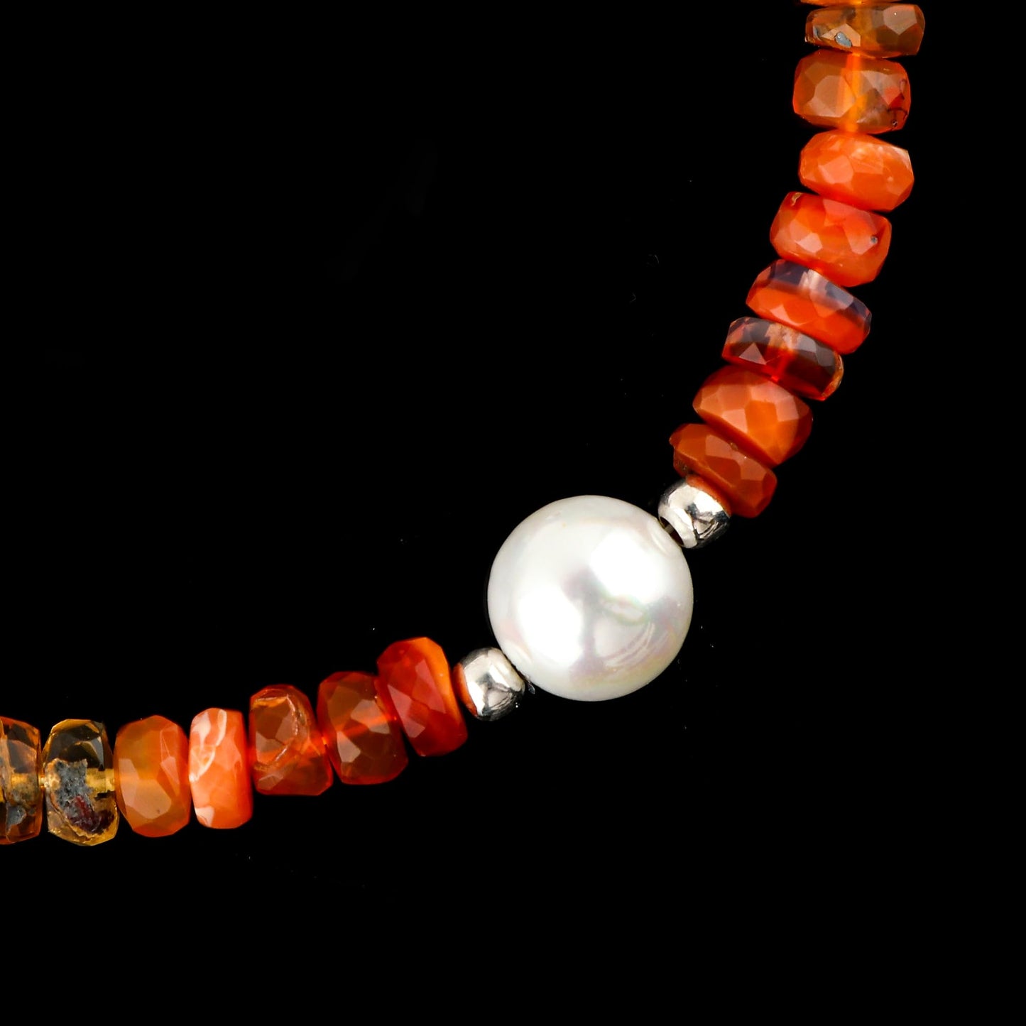 CRYSTALINES Natural Fire Opal Gemstones Beads Bolo Bracelets with Pearl, Handmade, Beaded Crystals Jewelry, Women Bracelet, Real Mexican Opal Stones, Silver Plated, Adjustable Slider Chain-10inch