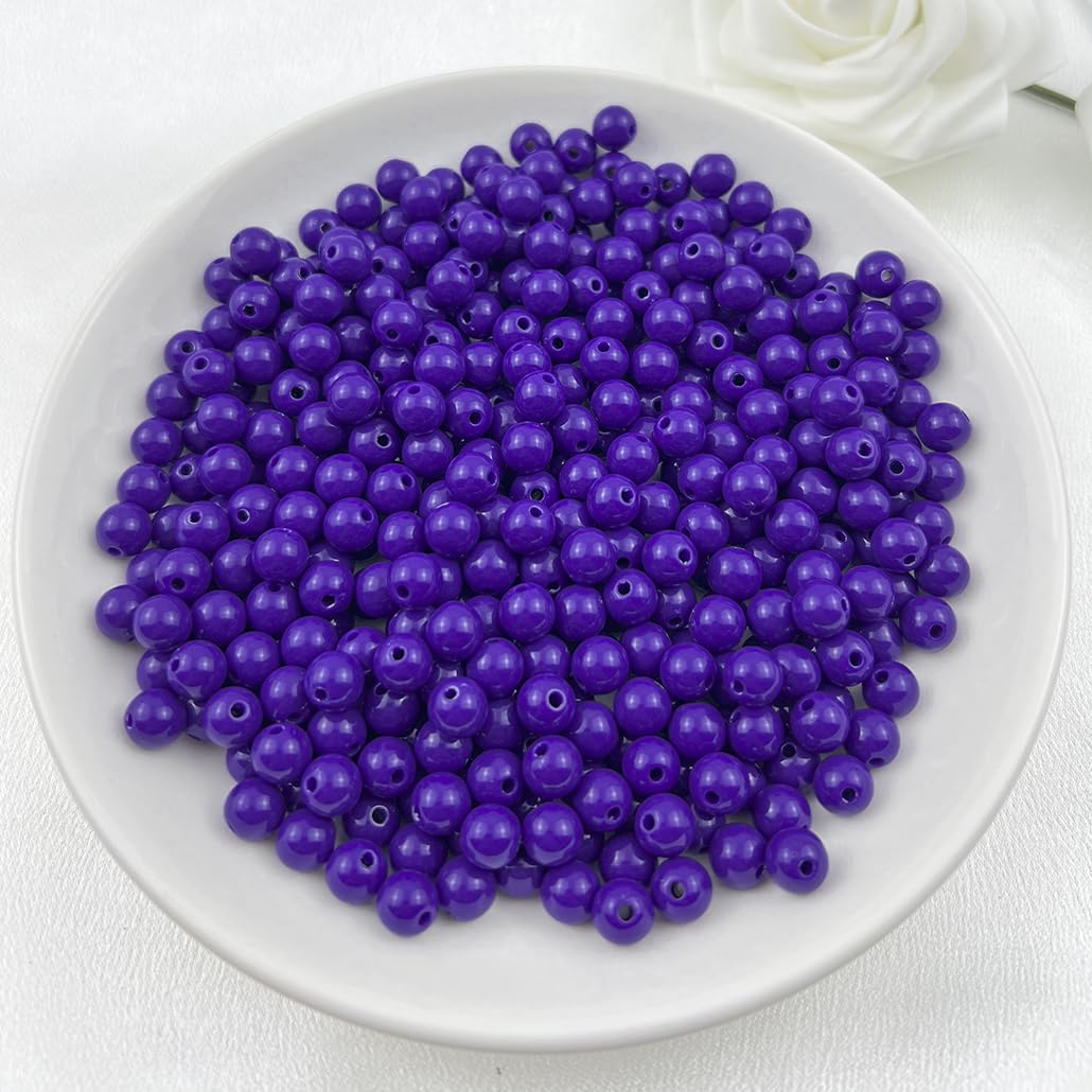 Mulutoo 400Pieces 8MM Acrylic Round Beads Round Acrylic Balls Chunky Beads Smooth Spacer Plastic Pastel Beads Craft Beads for Necklace and Bracelet Making Crafting Supplies(187-deep Purple)