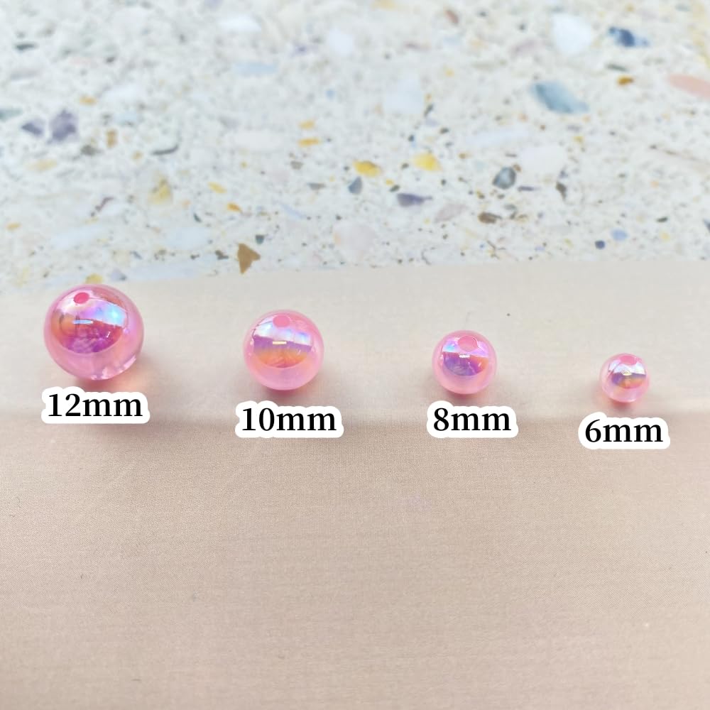 200pcs Acrylic Round Beads 10mm AB Colors Craft Beads Round Spacer Beads with Holes for Earring Bracelet Necklace Key Chains Jewelry Making(Light Pink AB)
