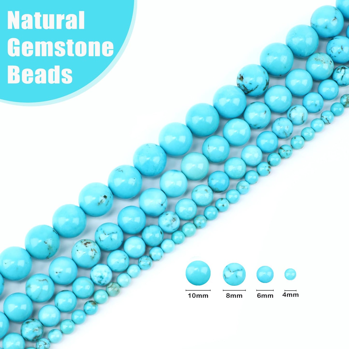 CMBYN Natural Stone Beads Round Genuine Real Stone Beading Strand Loose Gemstones DIY Smooth Bead for Bracelet Necklace Earrings Jewelry Making (Blue Turquoise, 8mm 45 Pieces)