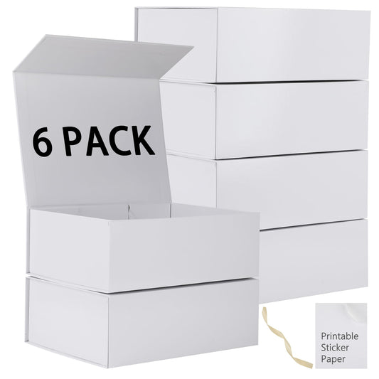 MUMUPACK 6 Pack White Gift Boxes With Lids,12x8x4.5 Inch Bridesmaid Proposal Box And Printable Stickers,Proposal Boxes With Ribbon For Wedding, Packaging, Present, Birthday