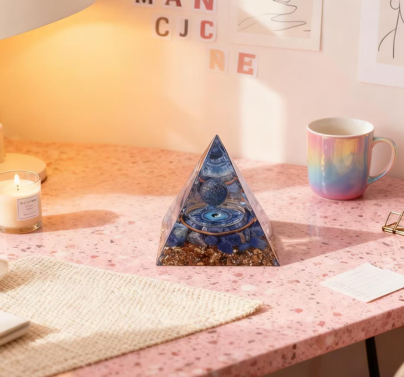 ycyingcheng Moonstone Crystal Orgone Pyramid Ogan Crystal Energy Tower, Nature Reiki Chakra Crushed Stone Jewelry, Crystal Pyramid for Home Decor Lapis Lazuli