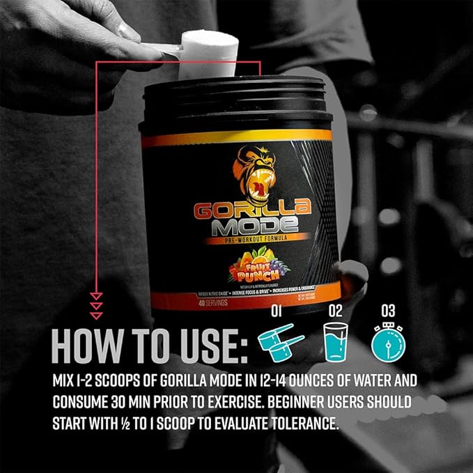 Gorilla Mind Pre Workout - Massive Pumps Laser Focus Energy Power - L-Citrulline, Creatine, L-Tyrosine, Betaine, Hydroprime, Alpha-GPC, 400mg Caffeine, Huperzine A 808g (White Gummy Bear)