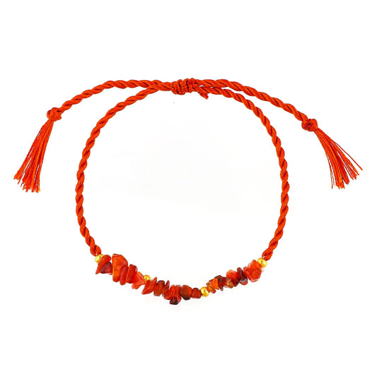 GEMSYMPHONY Carnelian Gemstone Chips Rope Bracelet – Adjustable Handmade Crystal Chip Bead Bracelet for Women & Men, Natural Stone Healing Jewelry, Boho Style, Unisex Spiritual Gift (Carnelian)