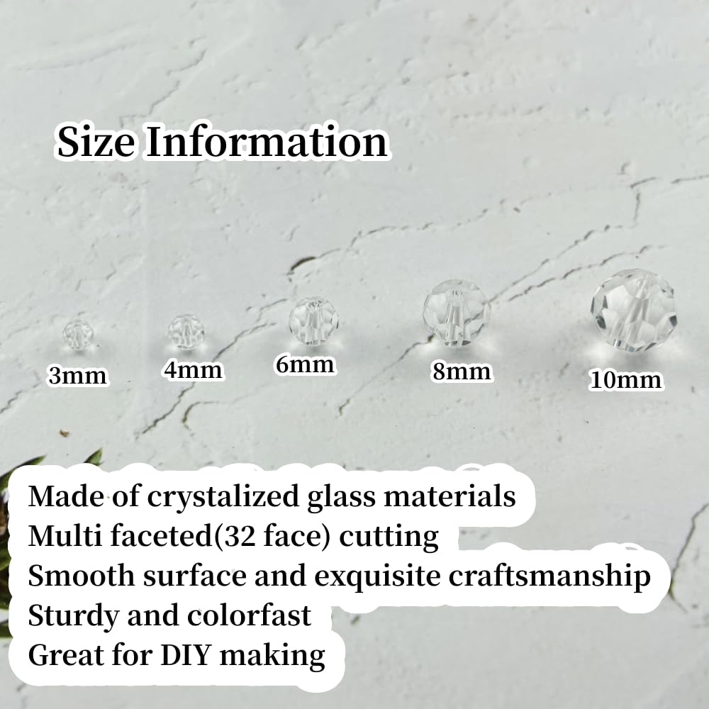 YUEXIGO 200pcs 6mm Round Crystal Glass Beads for Jewelry Making, Faceted Crystal Glass Spacer Beads for Bracelet Earring Necklace DIY Craft(Transparent)