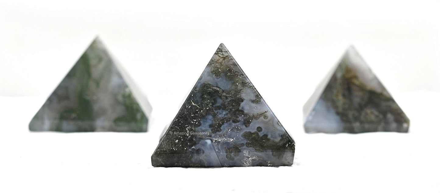 Amazing Gemstone Moss Agate Pyramid Crystal Healing Stones - 1" Great Pyramid Figurine of Natural Stone Pyramid for Meditation, Reiki, Chakra Balancing and Crystal Pyramids Grid